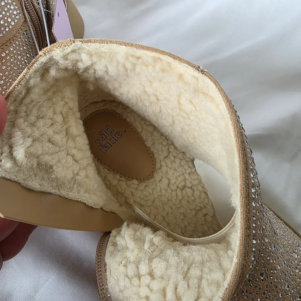 Beige Missy Boots Bling Platform Booties Memory Foam Rhinestone  Wild Fable
